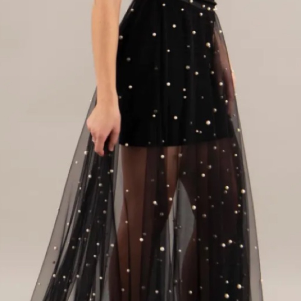 FOREVER 21 Black Sheer Skirt with Pearl Embellishments
